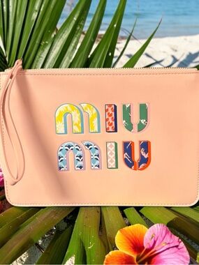 Miu Miu blush pink pouch with tonal logo patch